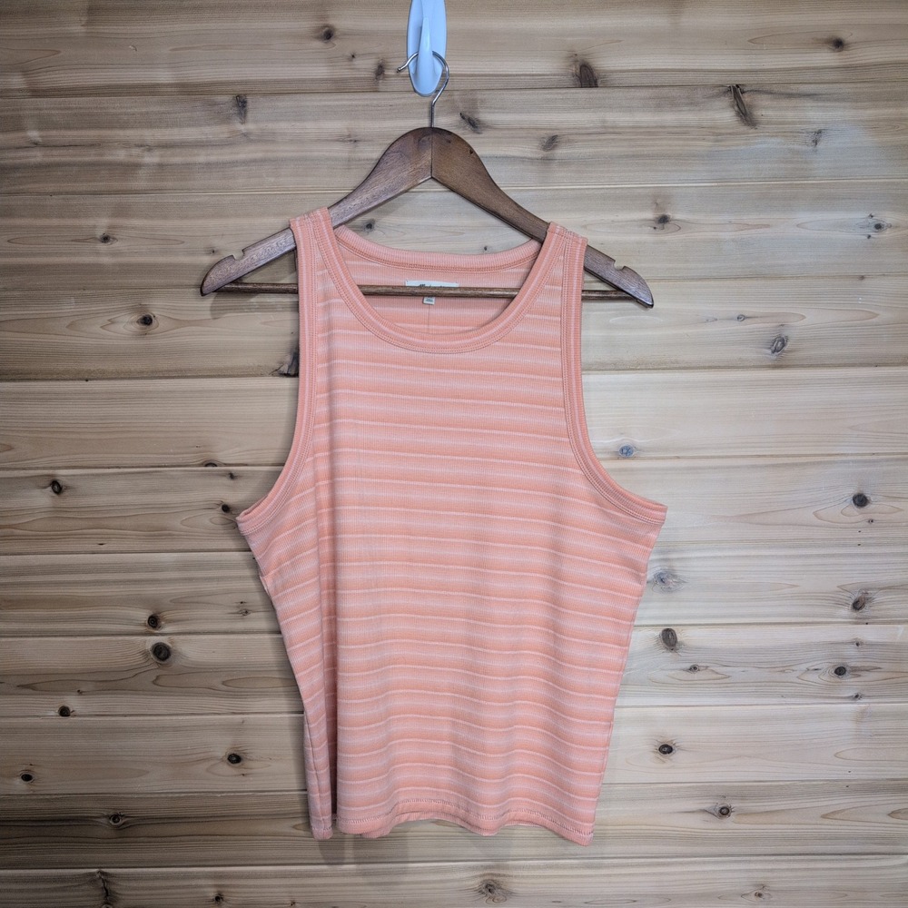 Madewell Womens Ribbed Striped Tank Top Peach White XL AN457